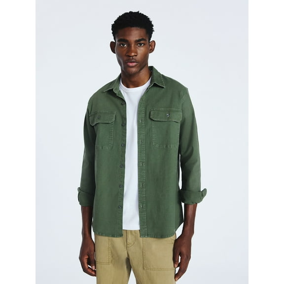 Free Assembly Men's Two Pocket Woven Shirt with Long Sleeves, Sizes S-3XL