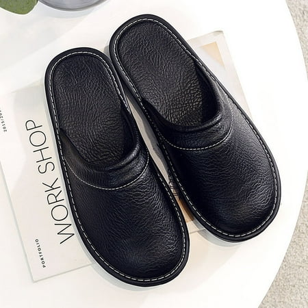 

QWZNDZGR Cheap Home Slides Slippers Men Indoor Fur Leather Mules Men s Autumn House Flip Flops Male Husband Guest Slippers Big Size 47 48