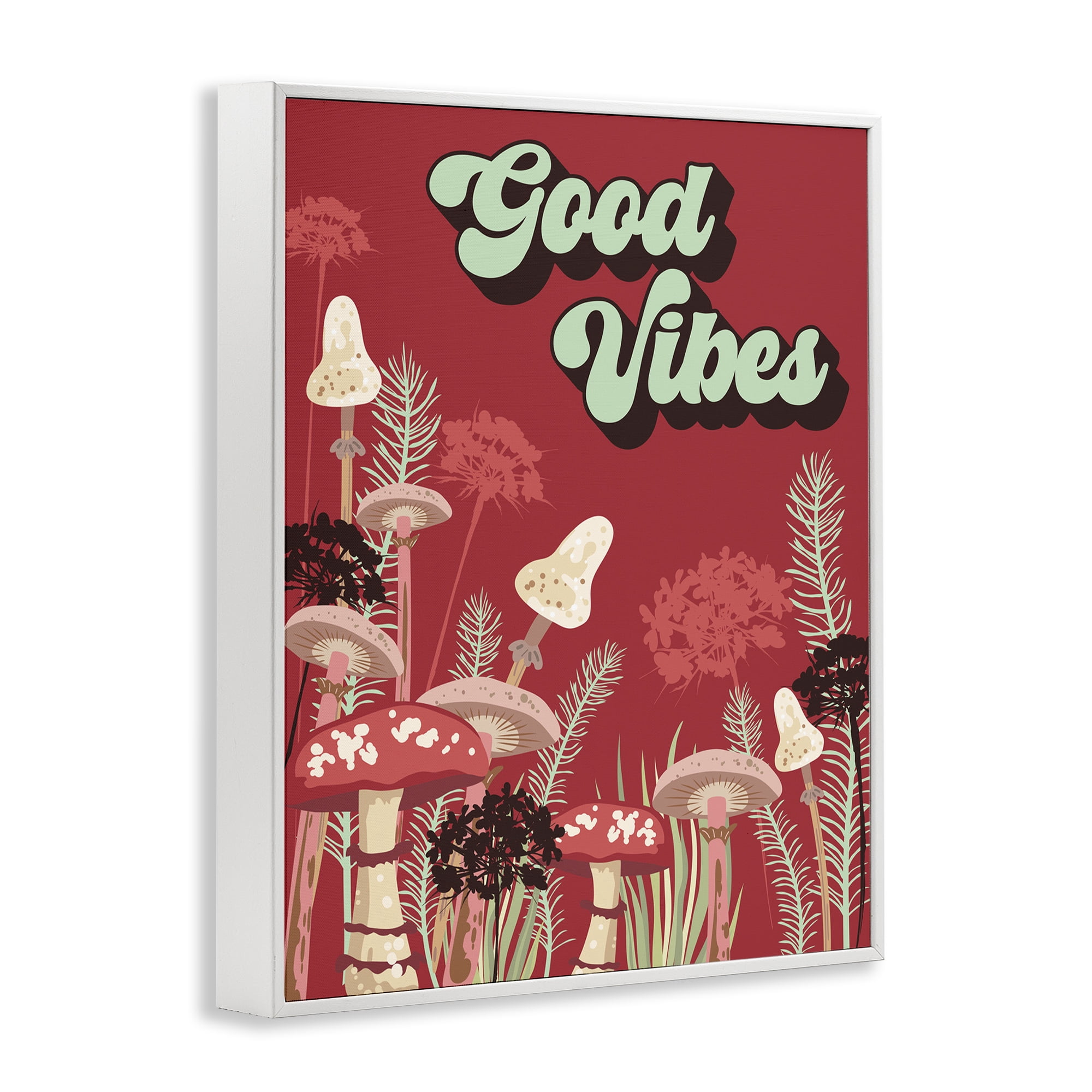 Stupell Industries Good Vibes Mushrooms Botanical & Floral Painting White Framed Art Print Wall Art, 16 x 20