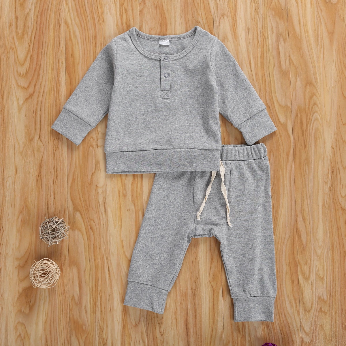 Newborn Infant Baby Boy Girl Fall Outfits Solid Cotton Long Sleeve T