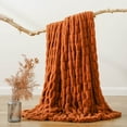 thumbnail image 2 of Battilo Fuzzy Faux Fur Throw Blanket, Soft Warm Reversible Rabbit Fur Blanket for Bed Couch, Orange Throw Blanket for Fall Winter and Spring, 50x60 Inches, 2 of 5