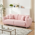 thumbnail image 3 of 86.6-Inch Compact Teddy Fleece Pink Sofa with 4 Throw Pillows & Hardware Feet - Space-Saving Apartment Bedroom Seating, 3 of 9