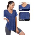 thumbnail image 3 of Camisa de entrenamiento Alovien para mujer, manga corta, cuello en V, azul oscuro, 3 of 7