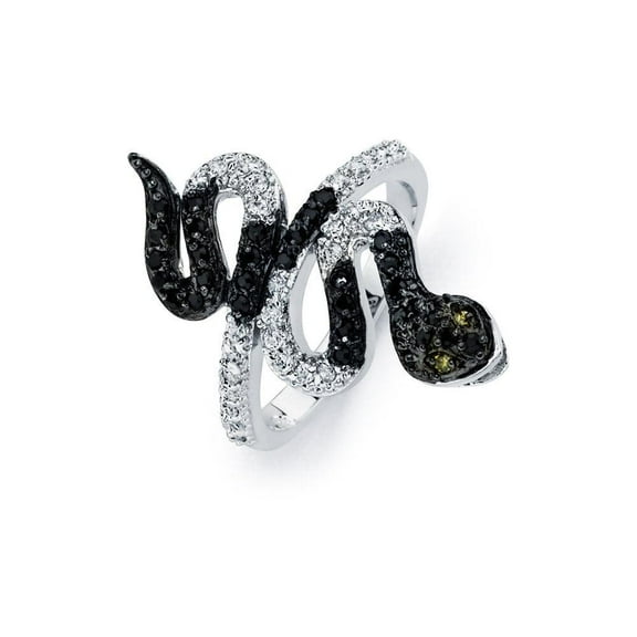Sterling Silver 925 Black Rhodium Plated Clear Black Cubic Zirconia Snake Ring Jewelry Female Size 9