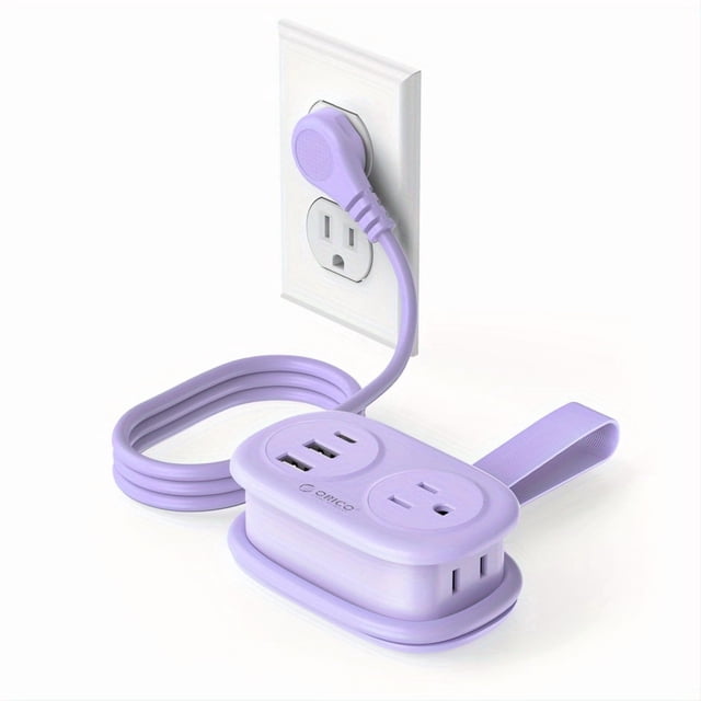 Portable Power Strip with Surge & -Controlled Outlets - Compact Travel Plug Adapter, 2 AC Outlets & 3-Port USB (1 USB-C), Overvoltage/Overcurrent/Overcharge,
