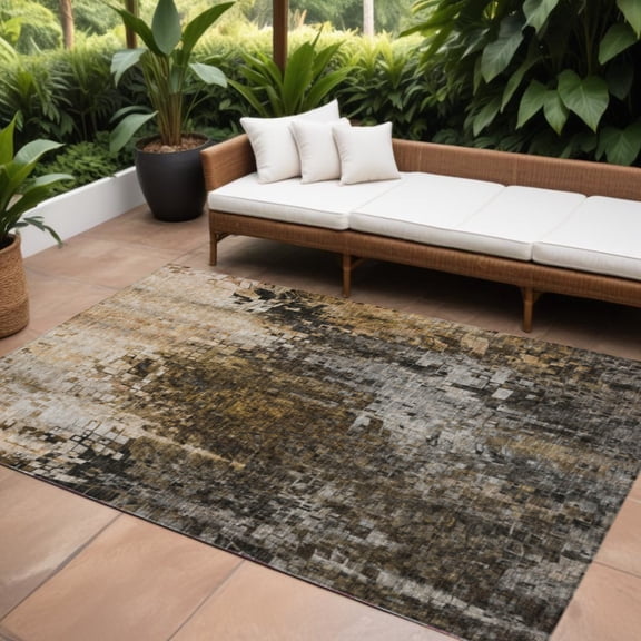 HomeRoots 577238 8 x 10 ft. Abstract Washable Indoor & Outdoor Rectangle Area Rug, Brown & Copper