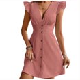 thumbnail image 3 of Tqcoqu Women's Button Sundresses, Deep V Neck Ruffle Sleeve A Line Party Cocktail Dresses, Going Out Short Dress, 3 of 7