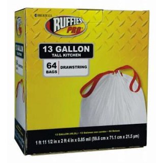 Ruffies 1106983 Trash Bag, XL, 33 gal Capacity, Plastic, Black