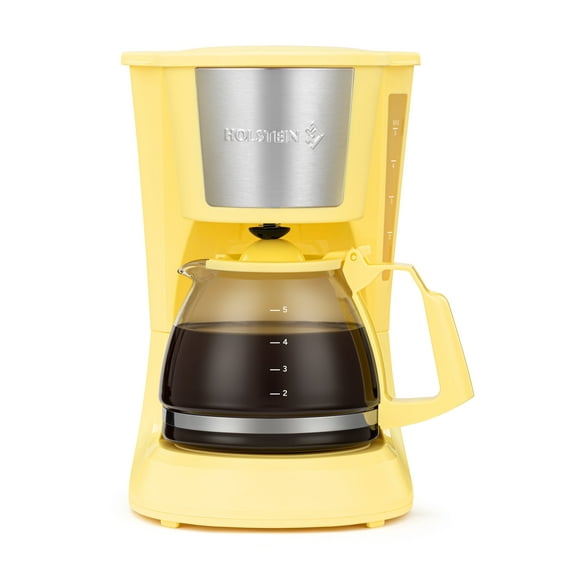 Holstein Housewares 5 Cup Drip Coffee Maker - Yellow - Auto Pause and Serve, Removable Filter Basket, and Full View Water Window - Perfect for Brewing Rich-Tasting Coffee at Home