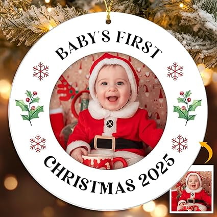 NewEleven Cute Gift for New Parents Baby’s First Christmas Acrylic Photo Ornament, Holiday Keepsake Decoration