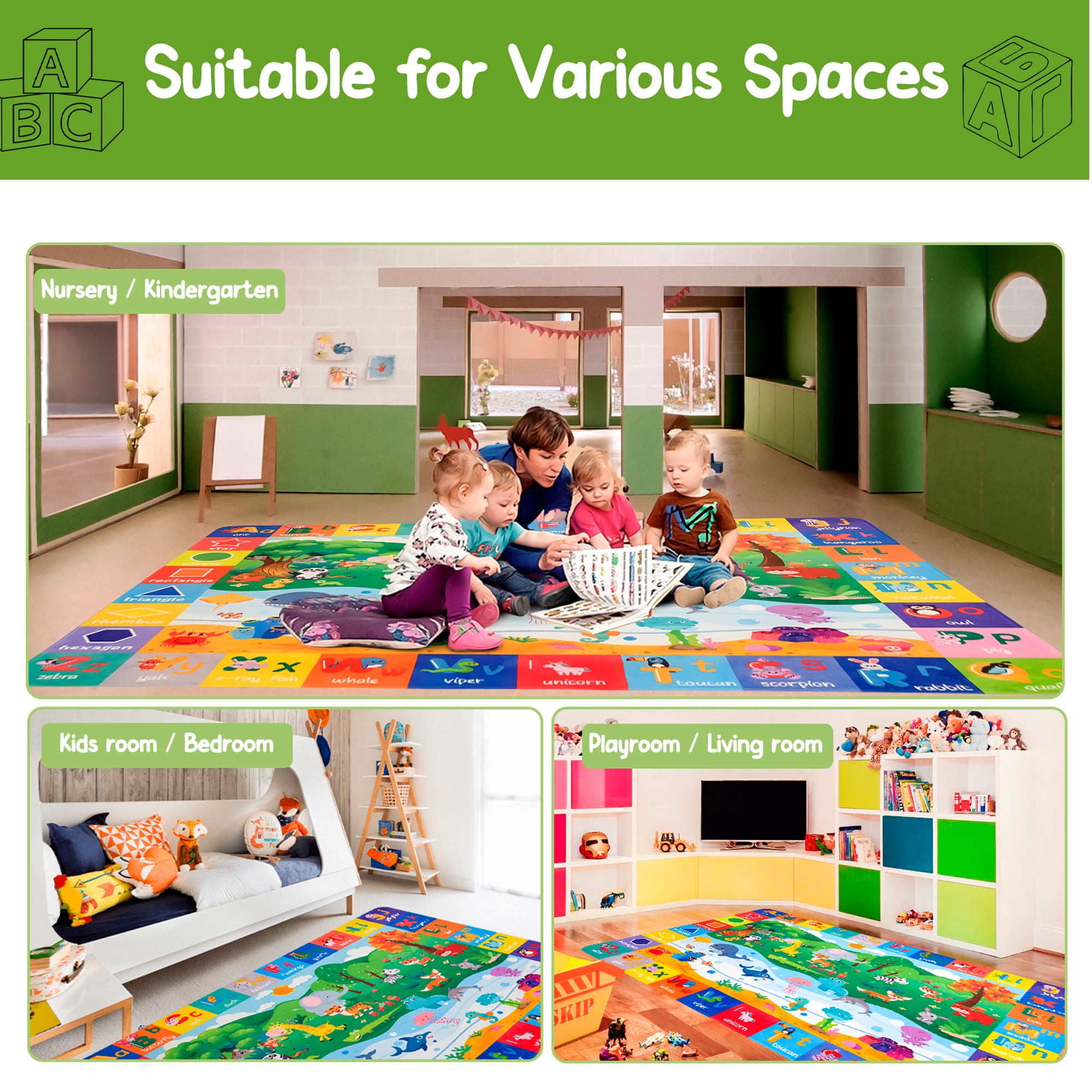 Nefoso Kids Play Rug, Kids Play Mat Educational Alphabet 4ft x 6ft Area Rug for Indoor, Age Group 3+