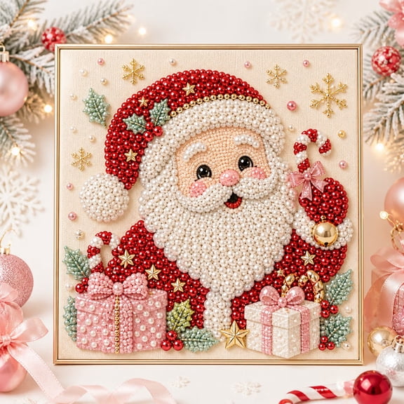 2026 Christmas Santa Pearl Painting Kits for Adults, 3D Vintage Santa Diamond Art With Frame, Bead Painting Kit Hang Wall Art Holiday Decor, Craft Lovers Ideal As A Handmade Holiday Gifts