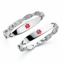 Bling Jewelry Mens Set of 2 Leaf Link Chain Red ID Bracelet for Men Silver Stainless Steel 7.5 Inch