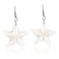 AeraVida Trendy Ocean Starfish Iridescent Stars Hand Carved White Seashell Fishhook Dangle Earrings Evening Wear Beach Island Vibe Jewelry Gifts for Women