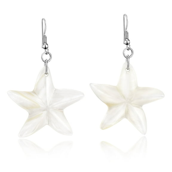AeraVida Trendy Ocean Starfish Iridescent Stars Hand Carved White Seashell Fishhook Dangle Earrings Evening Wear Beach Island Vibe Jewelry Gifts for Women