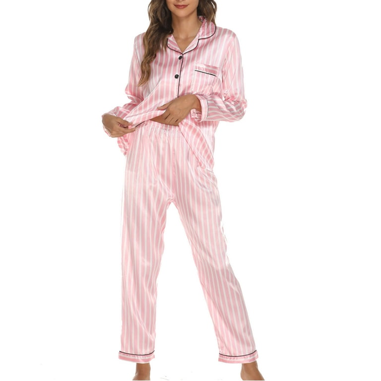 Pink silk online striped pajamas