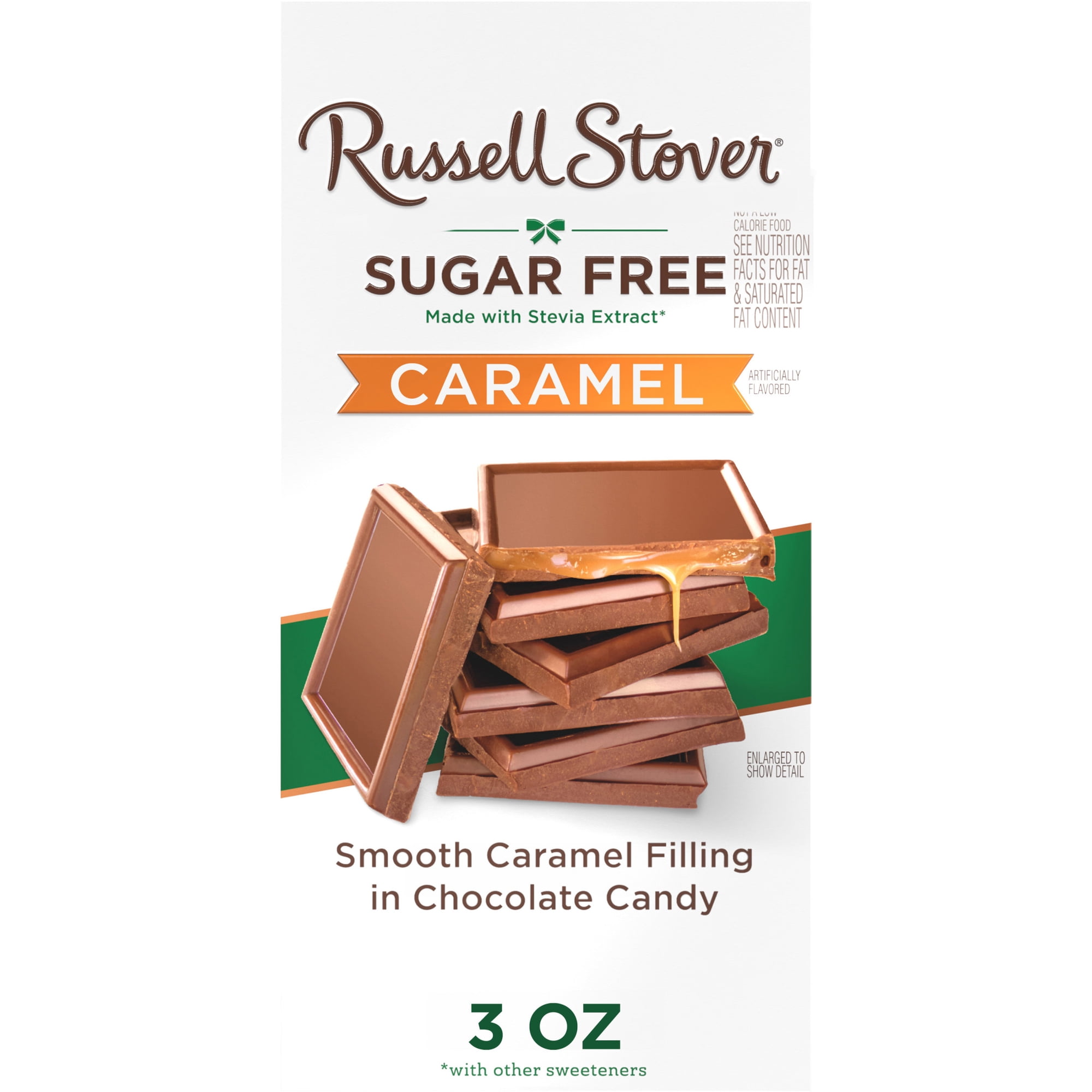 Russell Stover Sugar Free Caramel Bar with Stevia – Smooth Caramel Filling in Chocolate Candy, 3 oz. Bar