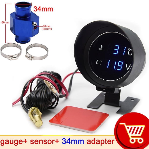 Round Lcd Digital Car Truck Water Temp Gauge Temperature Sensor Temperatura Moto + Voltmeter Volt Voltage Meter 2 In 1 12v 24v