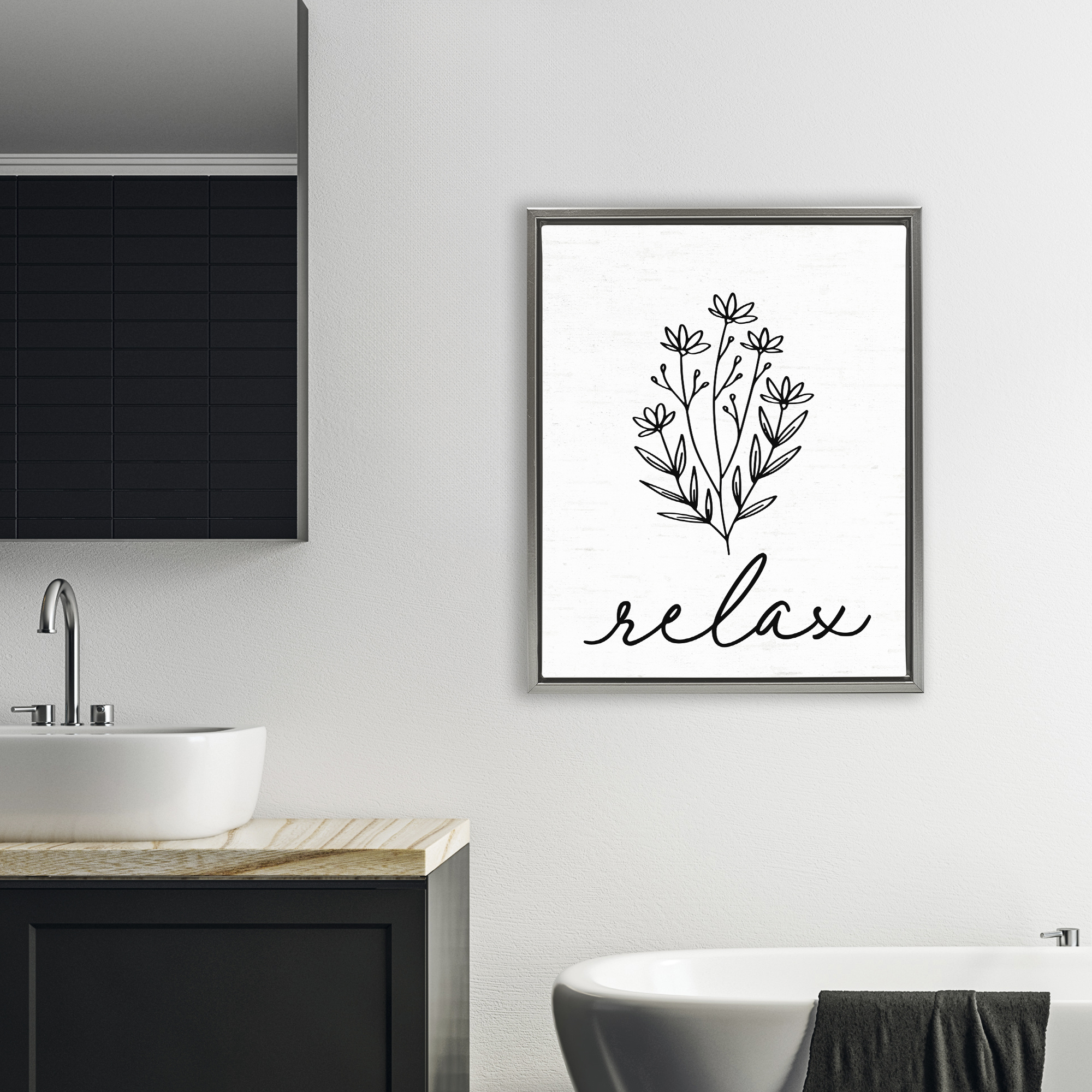 Bathroom Herb Relax Gray Framed Floater Canvas Wall Art, design by Lettered and Lined
