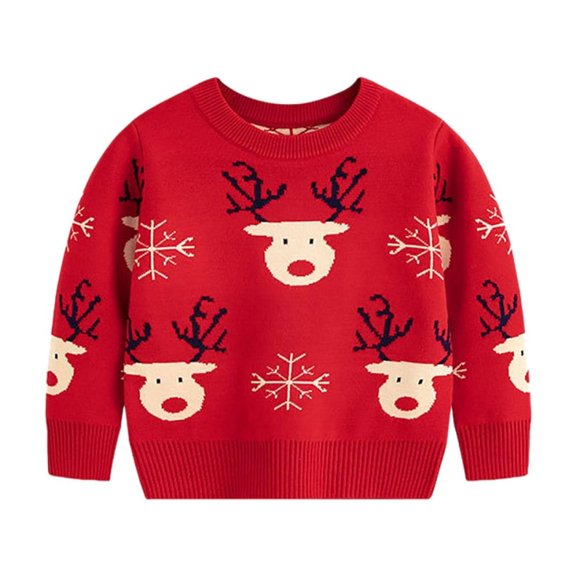 GYRATEDREAM Toddler Boys Girls Sweatshirts Christmas Reindeer Fleece Crewneck Pullover Xmas Winter Warm Sweaters Tops for 3Y Red