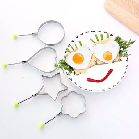 

Trayknick 4Pcs Stainless Steel Heart Shape Fried Egg Tool Star Round Shape Omelet Mold Cookie Biscuit Baking Mould for Kitchen Home
