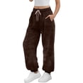 thumbnail image 4 of Fleece Sweatpants for Women Fuzzy Plush High Waisted Teddy Furry Trouser Winter Warm Cinch Joggers with Pockets, 4 of 5