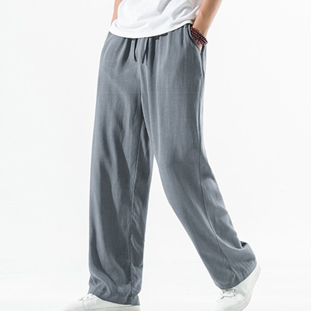 Men Pants Loose Straight Elastic Waist Casual Loose Lounge Trousers Solid Color