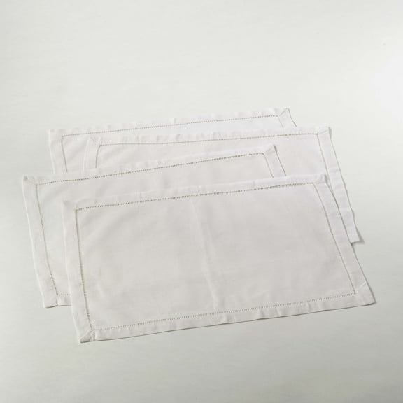 SARO 6100.E1420B 14 x 20 in. Rectangle Hemstitched Linen Blend Placemat - Ecru Set of 4