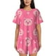 thumbnail image 1 of Balery Cartoon Pigs and Hearts Conjunto de Pijama para Mujer con Estampado, Dos Piezas de Manga Corta y Shorts, Ropa de Dormir Suave con Cuello Redondo y Bolsillos-Small, 1 of 6