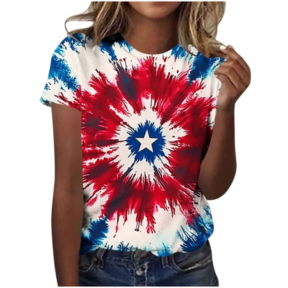Patriotic Crew Neck Graphic Tees for Women Short Sleeve Funny 250th Birthday Tee Tops Womens 4th of July Outfits Red, 2XL