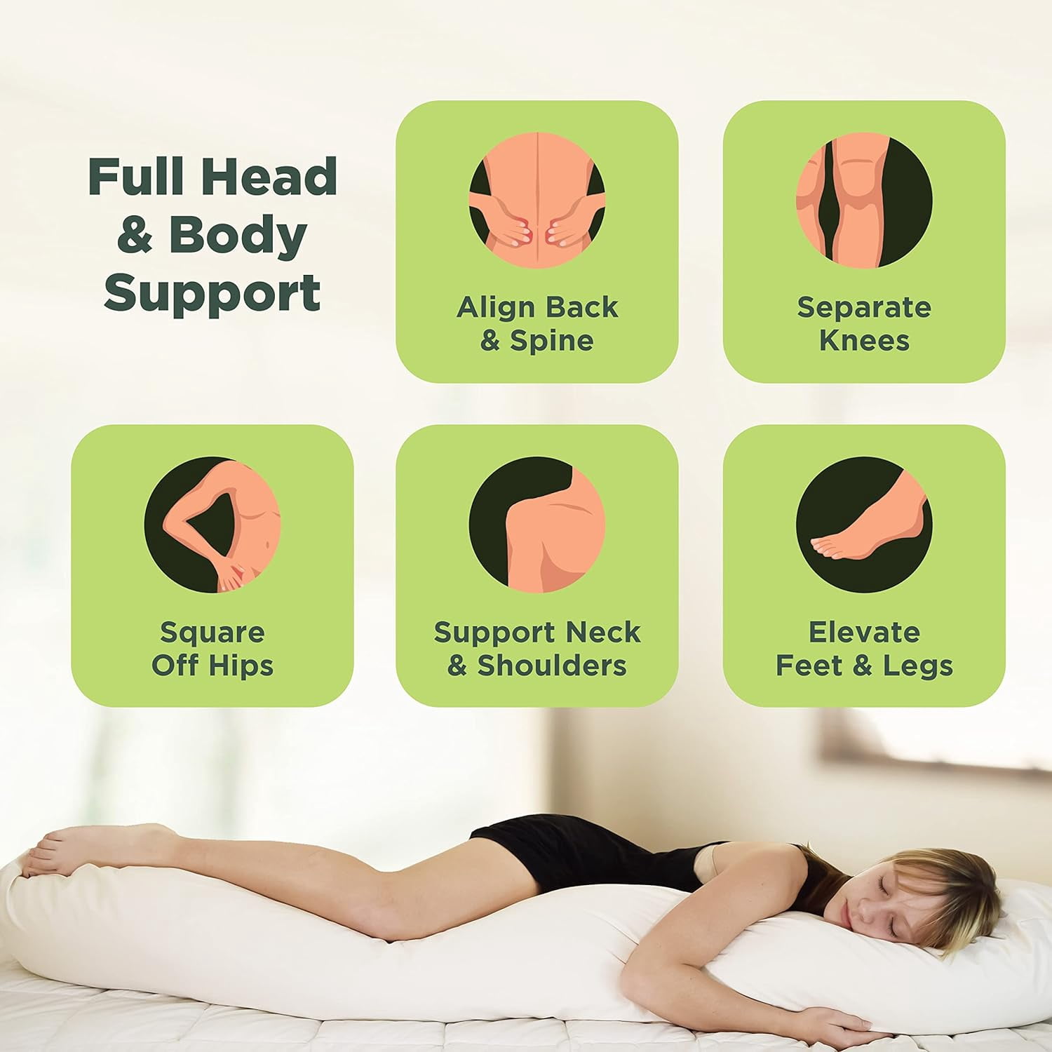 Cotton 54" Body Pillow Cover - Hypoallergenic Body Pillow Case with Zipper - Organic Natural 500T Sleeping Bean