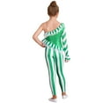 thumbnail image 4 of Doomiva Kids Girls Christmas Candy Cane Dancewear Shiny Sequins One Shoulder Sleeve Ruffles Jumpsuit Bodysuit Green 10, 4 of 5