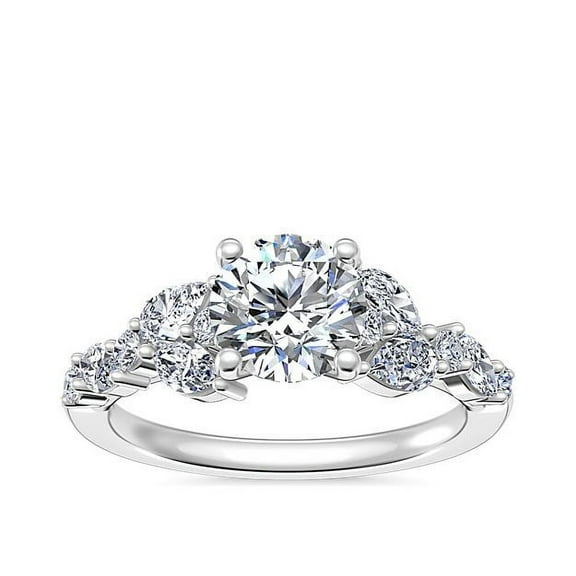 1.10 Carat Solitaire with Accents Wonderful Stylish Ring for Engagement in Excellent Round Cut Genuine Diamond Solid 14K White Gold Size 7