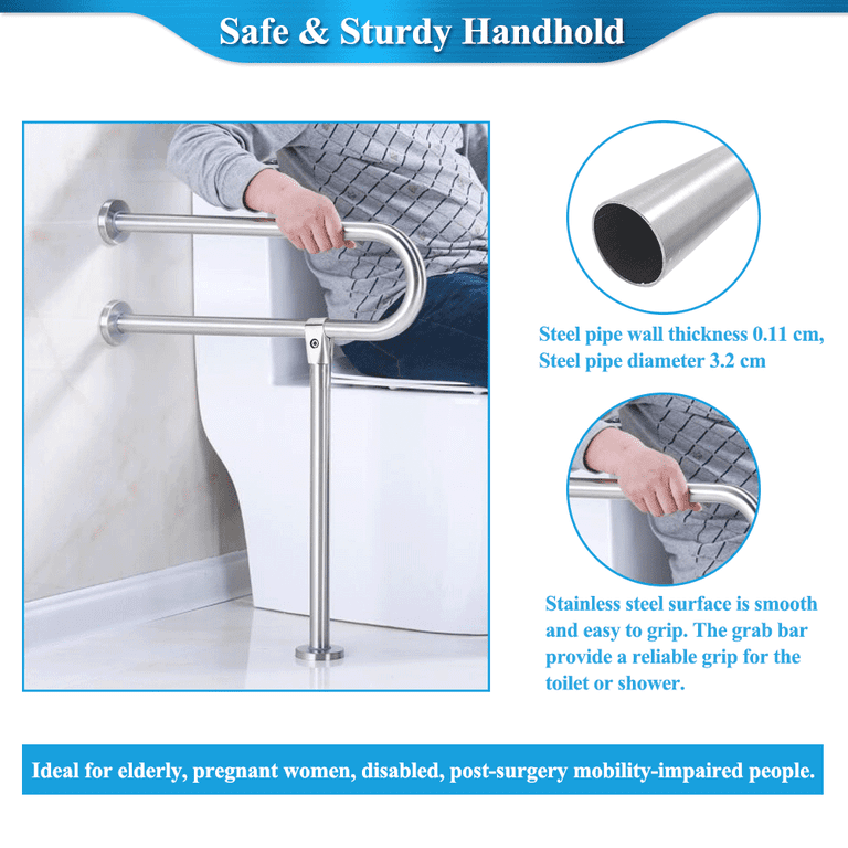 WochiTV 23.6 Inch Stainless Steel Toilet Safety Rails – Flip-Up Grab Bar With Paper Holder, Supports 350 Lbs, For Elderly & Handicapped
