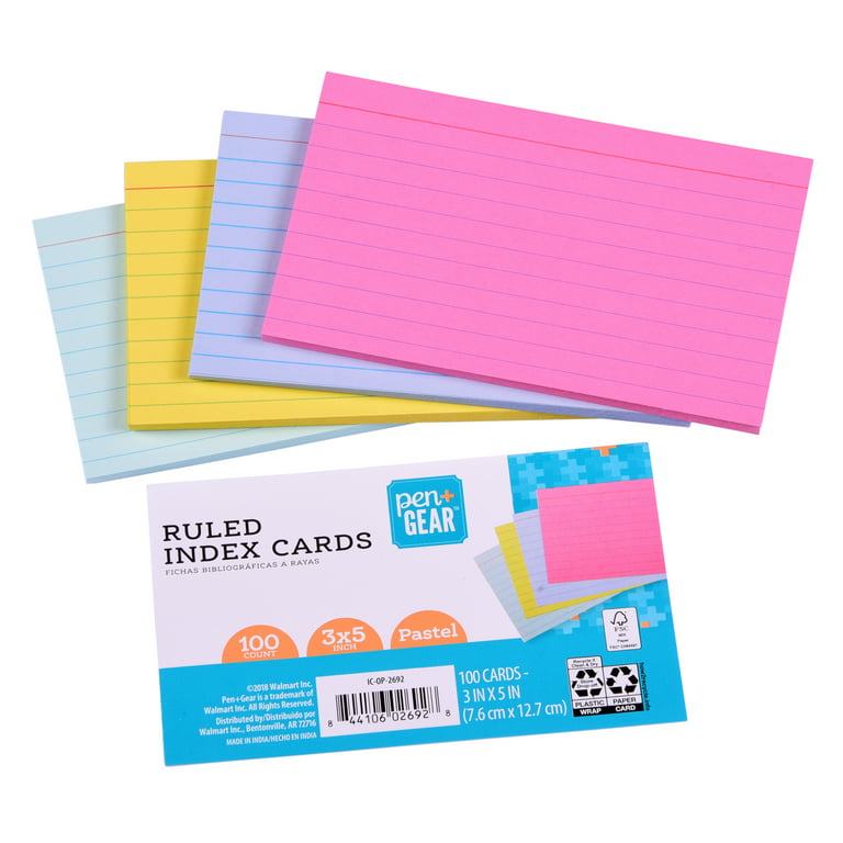 Ruled Index Flash Cards, Assorted Neon Colored, 3x5 inch, 300-Count