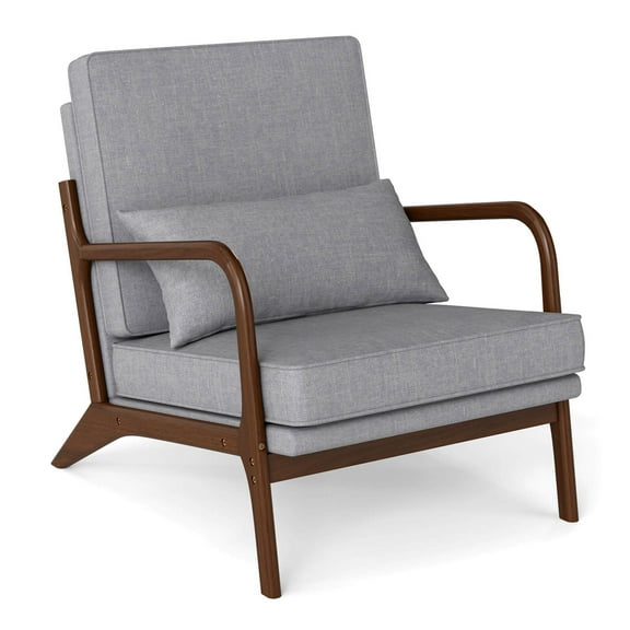 Costway 1 PCS Modern Accent Chair Upholstered Leisure Armchair with Rubber Wood Armrests & Legs