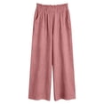thumbnail image 7 of Yeaiivve Linen Pants for Women Smocked Waist Casual Palazzo Pants Stretchy Baggy Wide Leg Pants Boho Cotton Lounge Trousers with Pockets Pink,XXL, 7 of 7