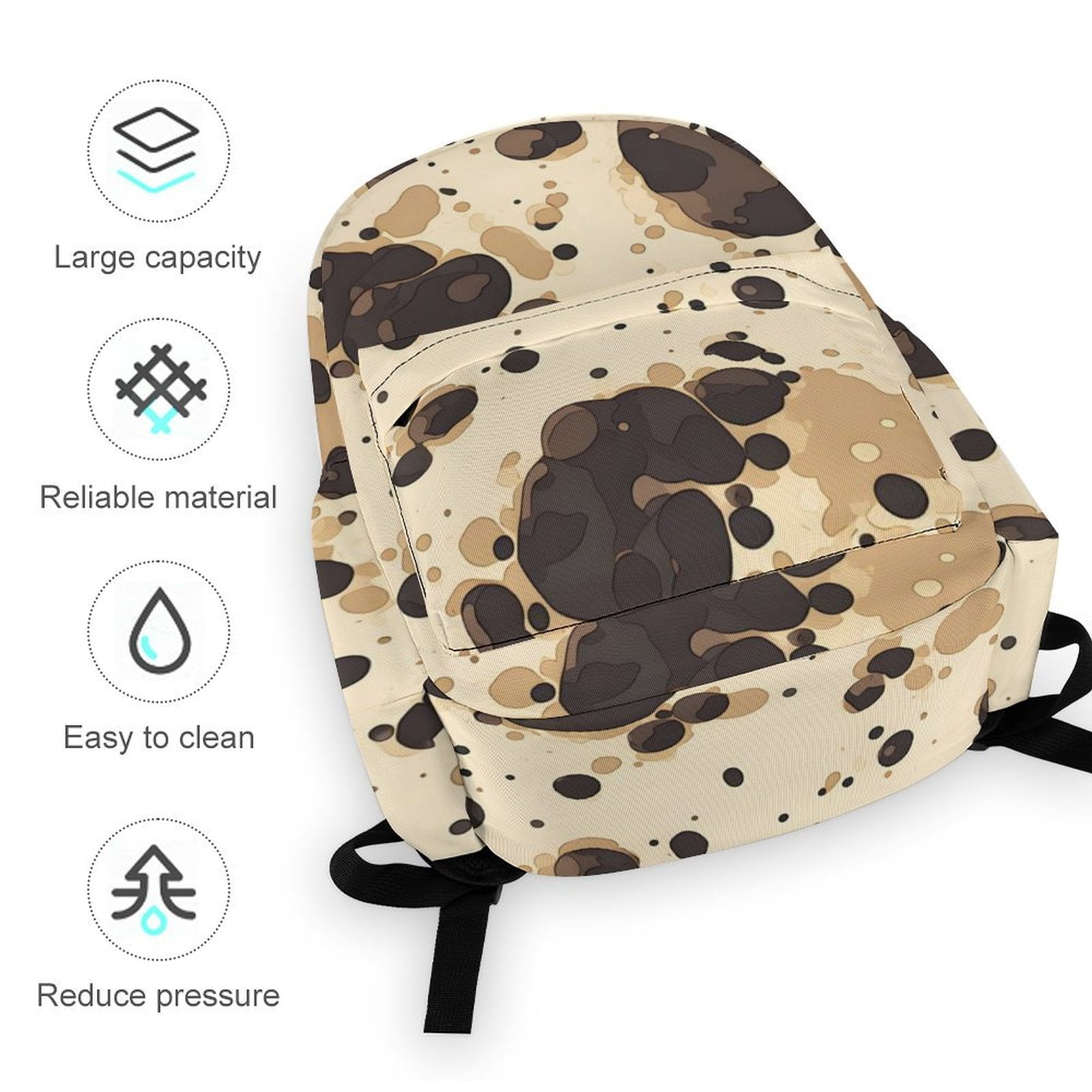 Large Capacity Half Print Backpack 11.8×16.5×5.9in Multifunctional Zipper Design Convenient Switch Milk Cow Print Style Sienna_1