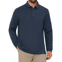INSPIRE CHIC Men's Classic Solid Color Long Sleeves Basic Golf Polo T-Shirts L Dark Blue