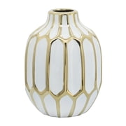 Sagebrook Home Elegant Ceramic Vase for Living Room and Home Accent - Modern Flower Vase for Room, Bedroom, and Office - 8, White & Gold