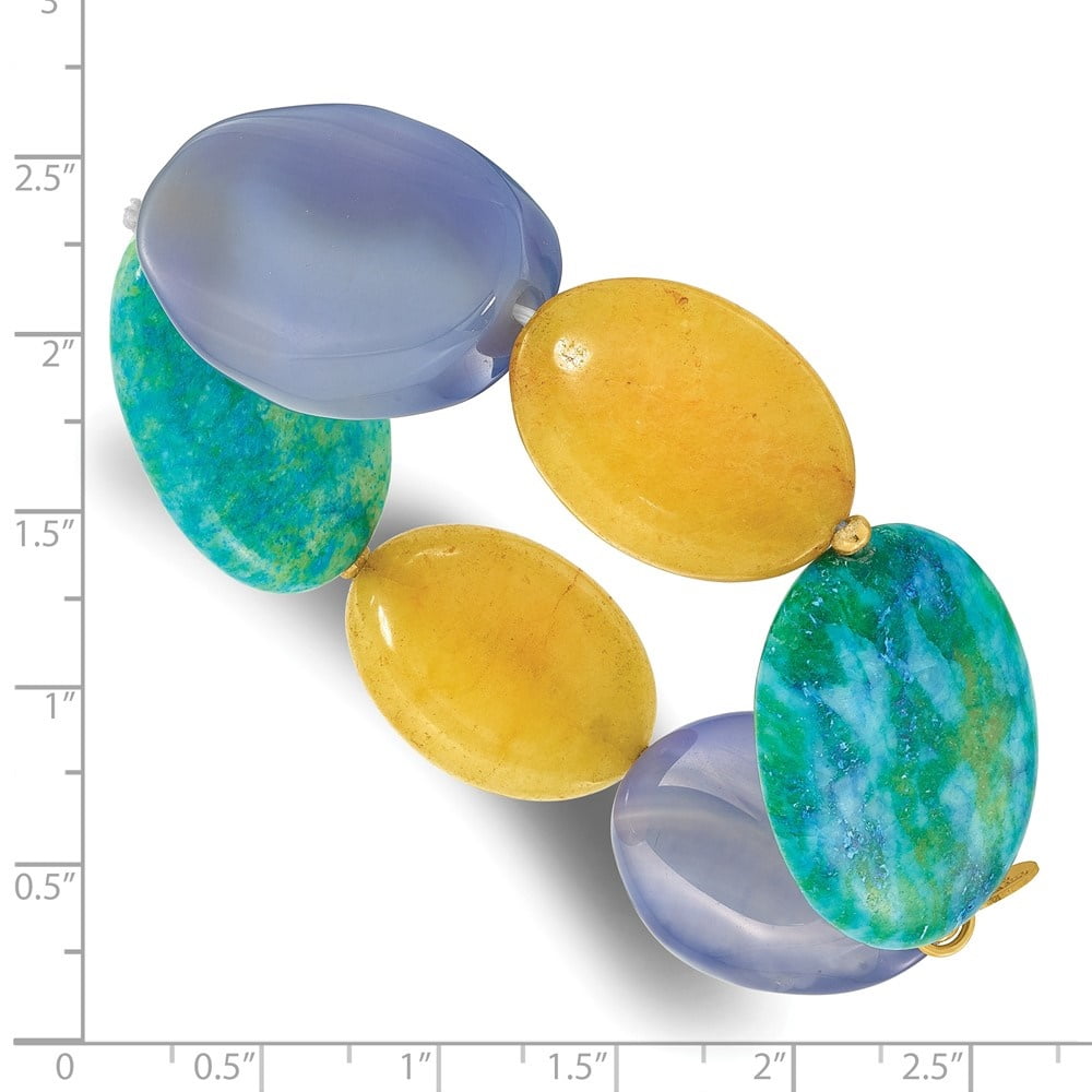Diamond2Deal 925 Sterling Silver Gold-Plated Agate/Jade/Recon Serpentine Bracelet for Women