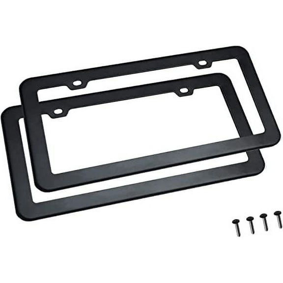 2PCs Creathome Stainless Steel License Plate Frames with Matt Black Color