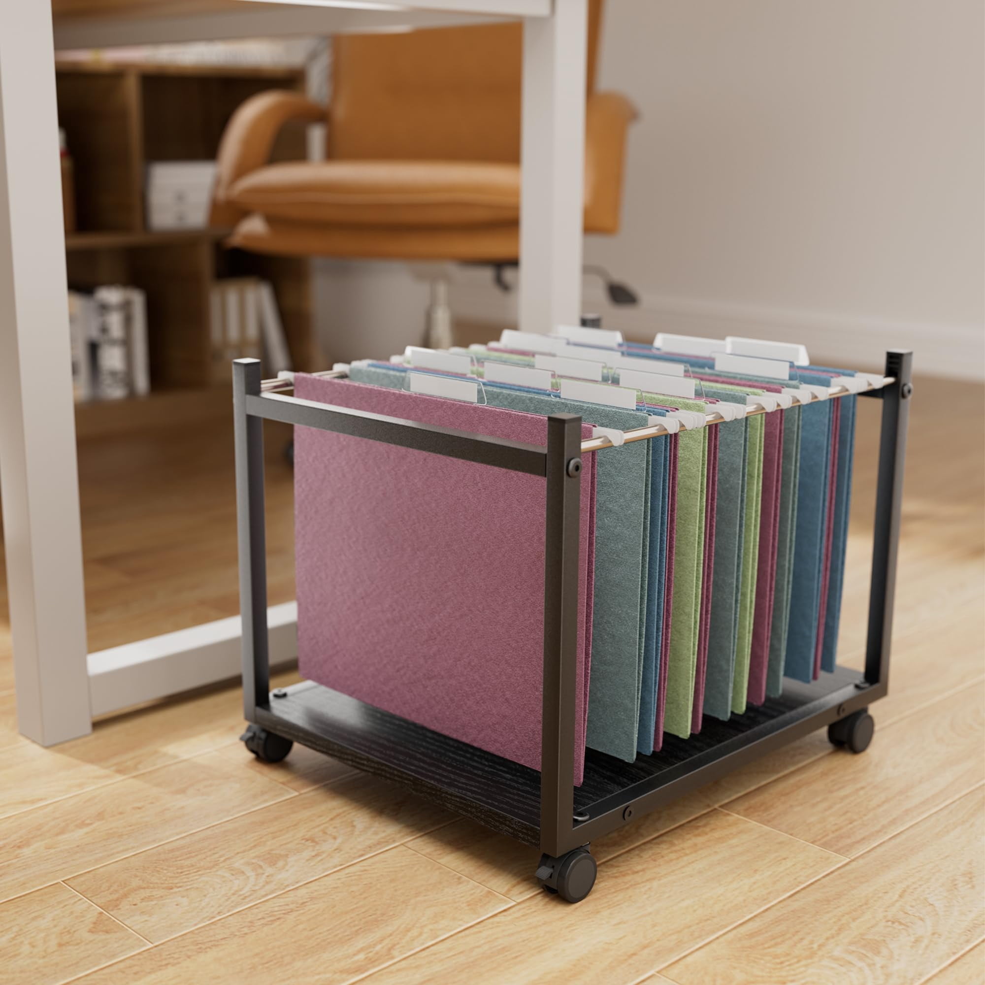 Aquzee Rolling File Carts with Wheels Hanging Files, Under Desk File Organizer for Home Office, Small Mobile Filing Cart Organizer on Wheels