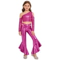 thumbnail image 4 of YiZYiF Girls Sequin Tassel Crop Top and Metallic Flared Pants Shiny Rave Party Shows Jazz Disco Dance Outfit Set Hot Pink 16, 4 of 7