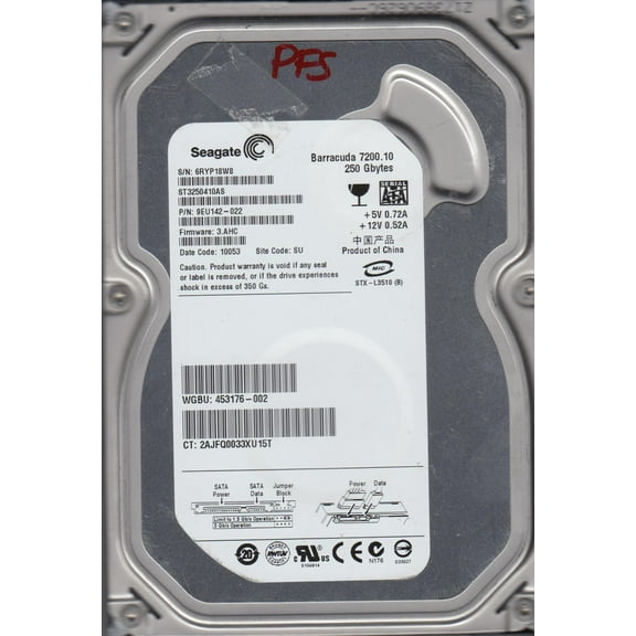 ST3250410AS, 6RY, SU, PN 9EU142-022, FW 3.AHC, Seagate 250GB SATA 3.5 Hard Drive