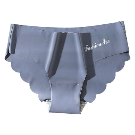 Fadeal Seamless Underwear for Women Comfortable Women Mid Waists Elastane Ice Silk Seamless Custom Logo Womens Traceless Ice Silk Panty Soft Underwear No Show Underwear for Women Grey XL