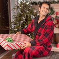 thumbnail image 4 of GFDYREE Men's Warm Fleece Robe with Hood, Plaid Big and Tall Bathrobe, 4 of 7