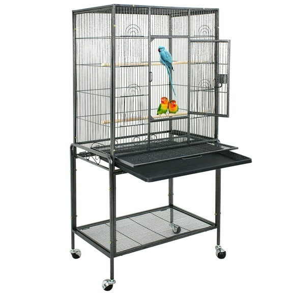 YEXJ 53" Large Black Bird Cage - Locking Door Design for Macaw Cockatoo Parrot Finch, Spacious Home Pet Enclosure