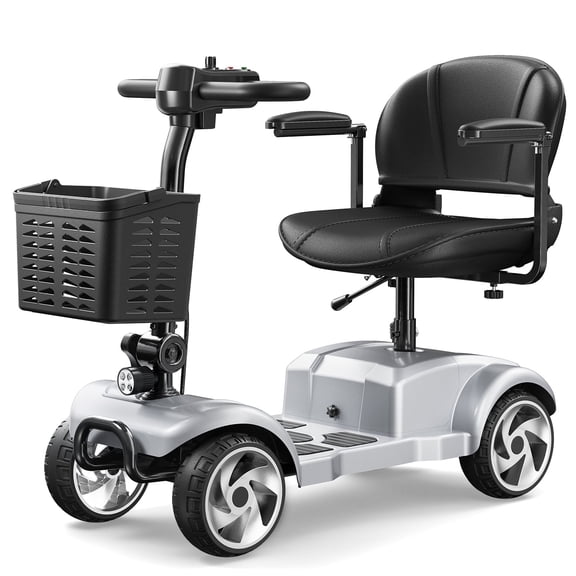 Flycity Mobility Scooter for Seniors, Foldable 20 Miles Long Range Electric Scooter with LED Lights and Basket, 12Ah Electric Powered Wheelchair Device for Adults, Silver