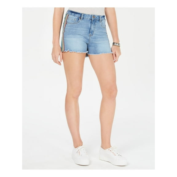 DOLLHOUSE $39 Womens Blue High Waist Frayed Rainbow Stripe Shorts 527 Juniors